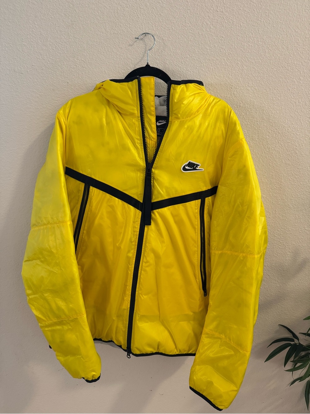Nike Yellow Hooded Windbreaker with Black Trim - Men's